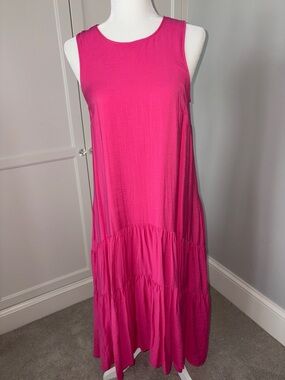 Anthropologie Hot Pink Sleeveless Tiered Maxi Dress